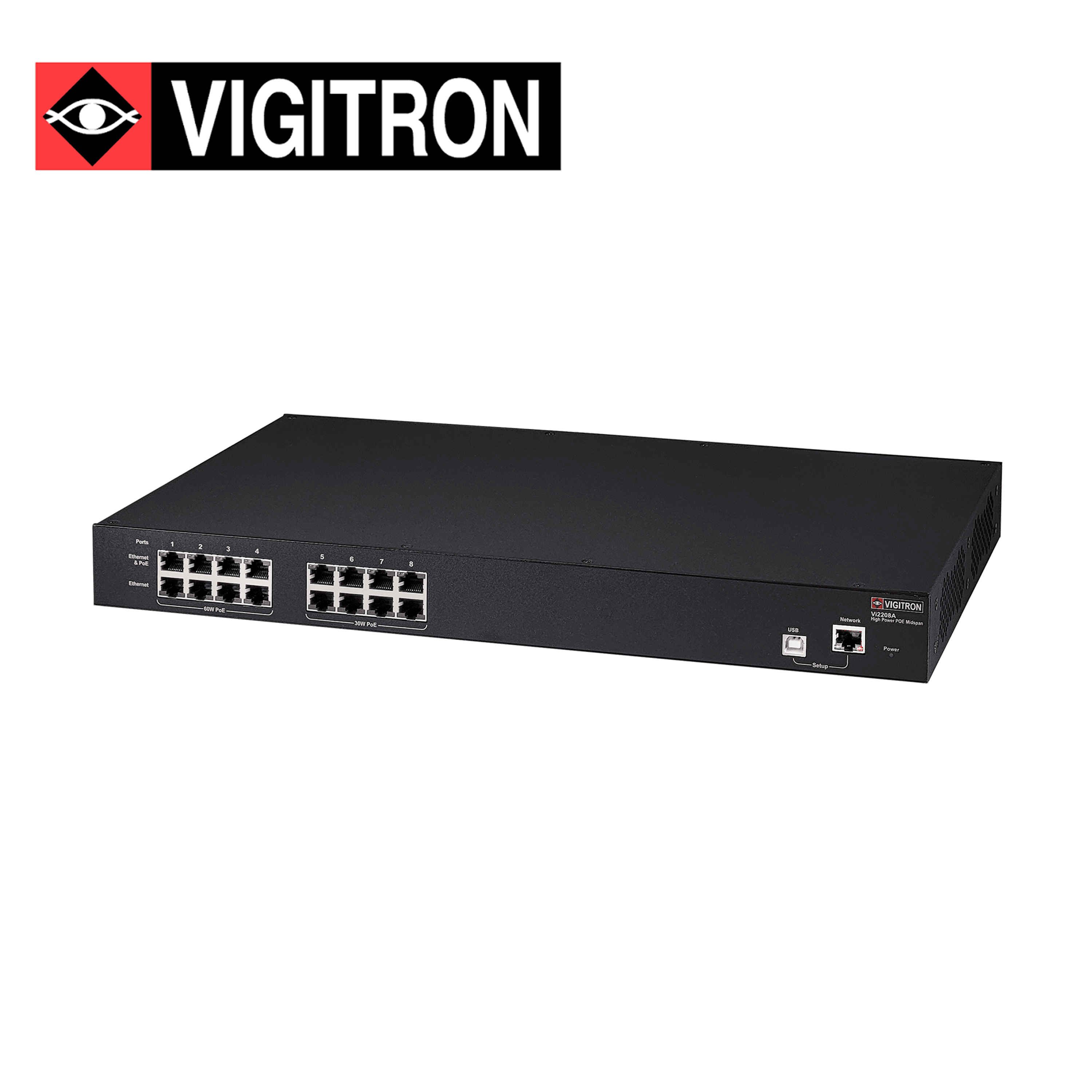 INYECTOR ADMINISTRABE VIGITRON VI2208A / 8 PUERTOS POE 10M/100M/1000M / COMPATIBLE POE AF/AT / 36W POR PUERTO / UPOE+ / 300W POE TOTAL - Miniatura 4
